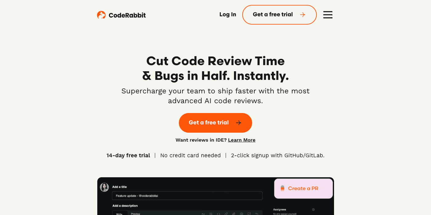 CodeRabbit homepage hero section