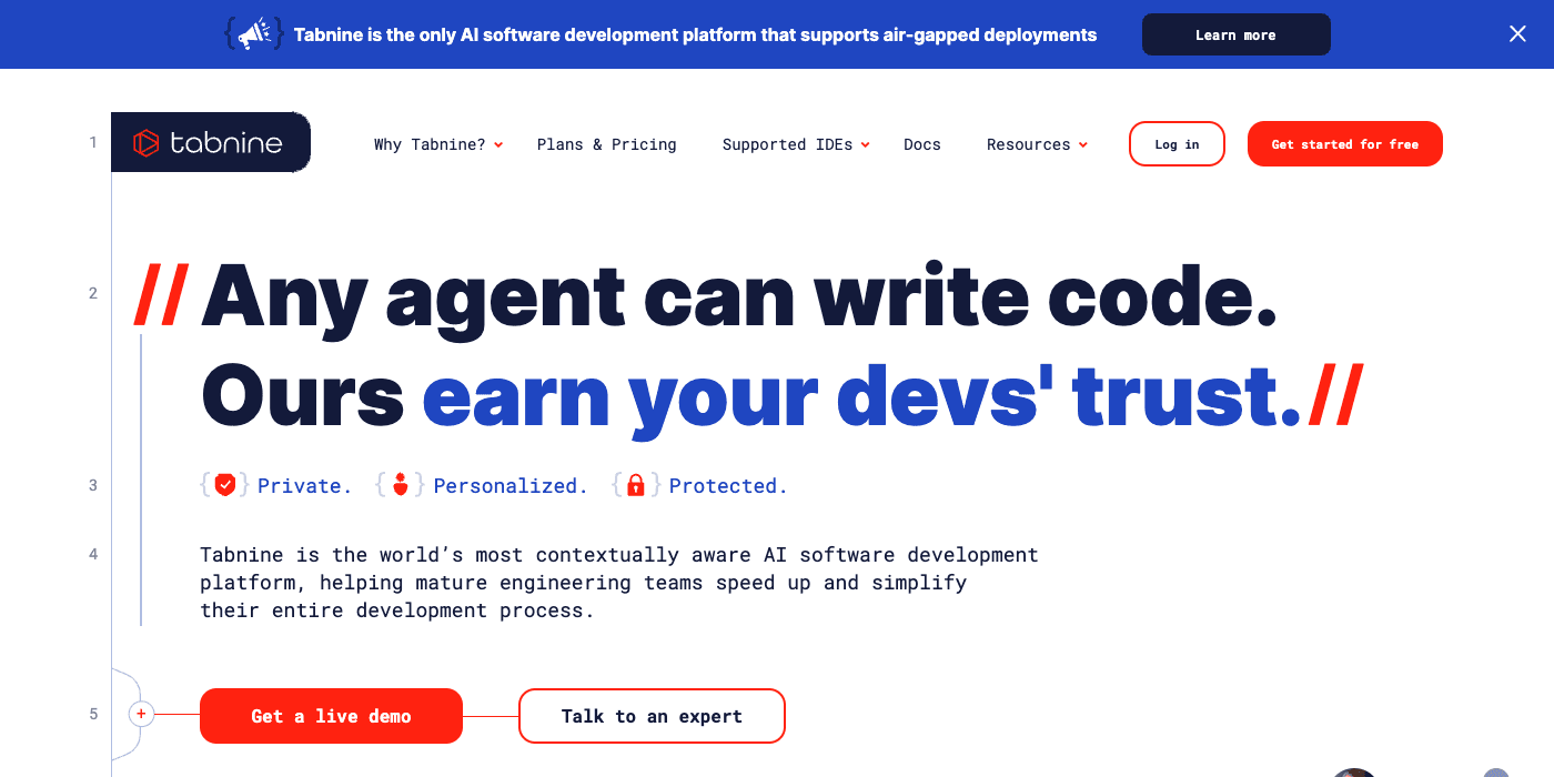Tabnine homepage hero section