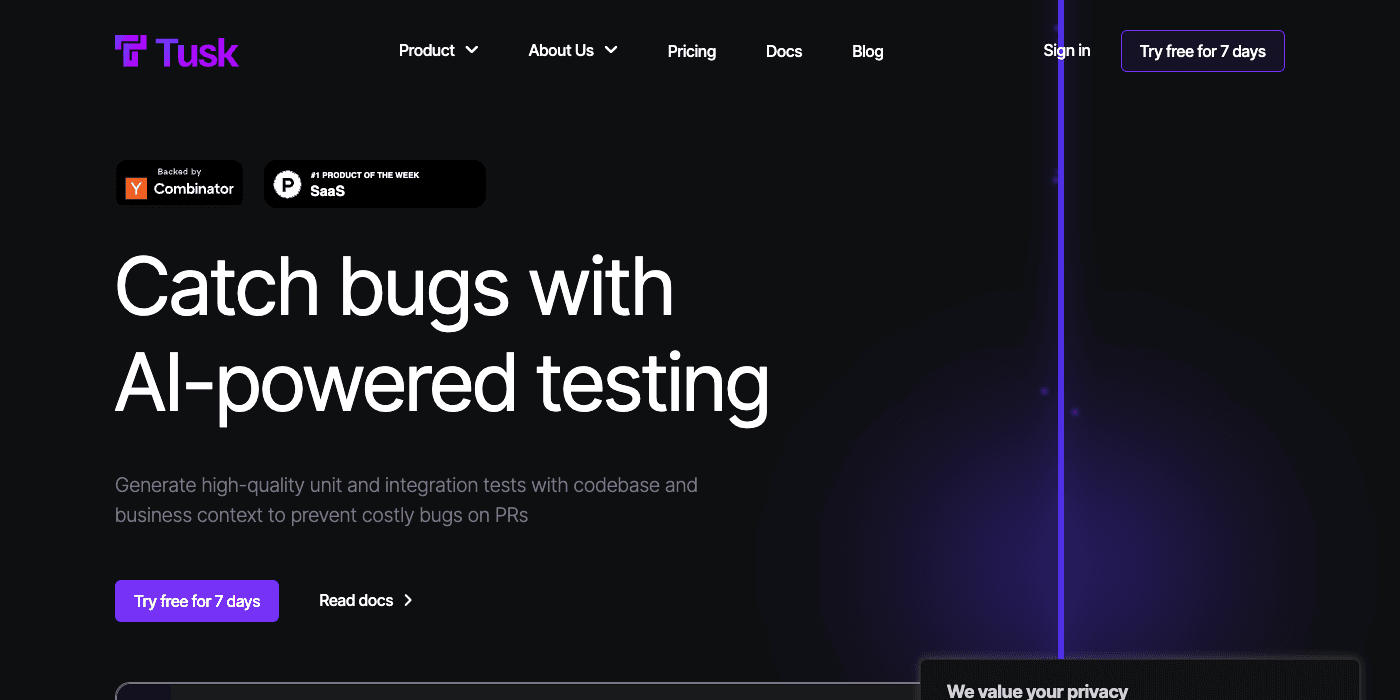 Tusk homepage hero section