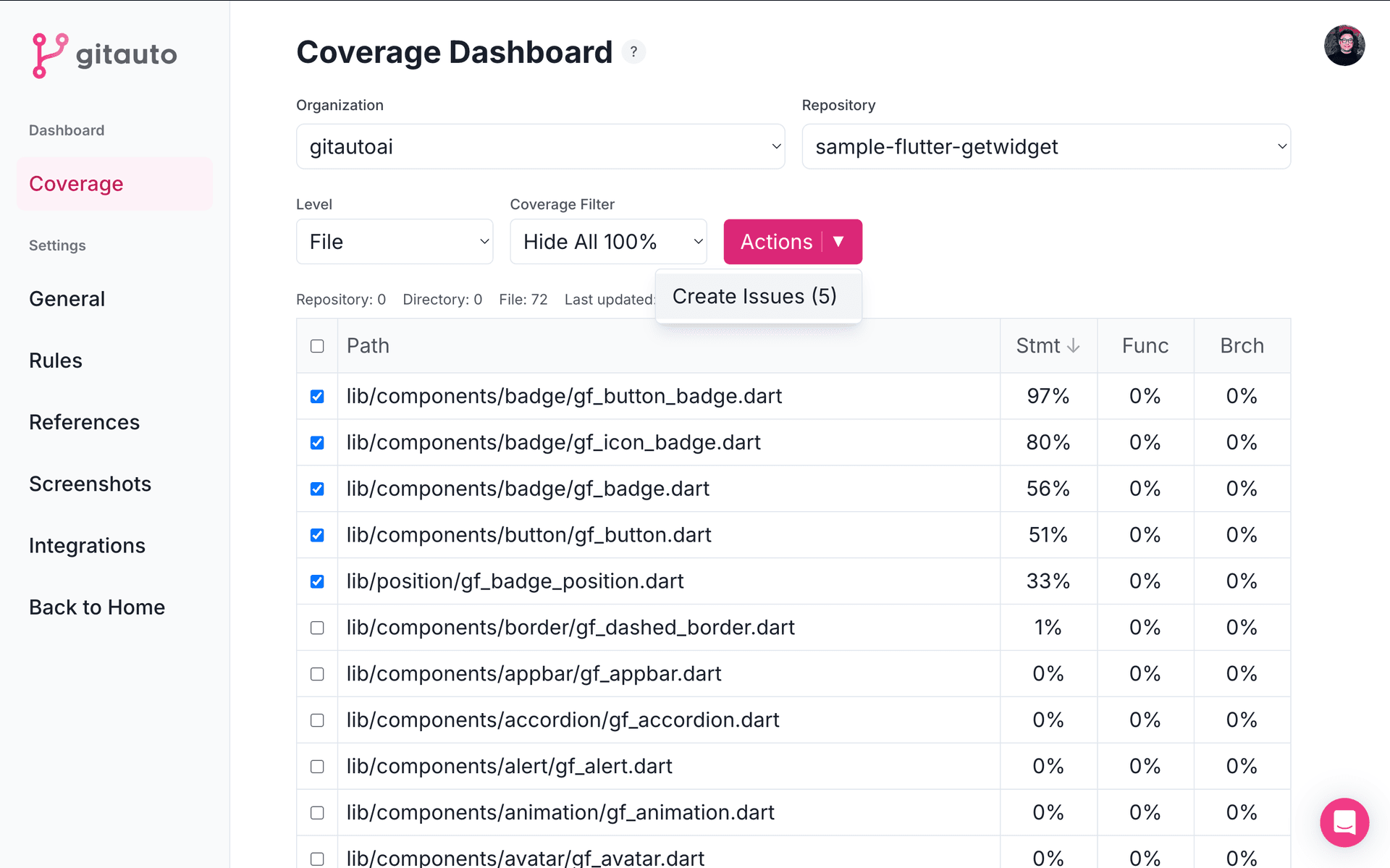 Creating Issues from Actions Menu