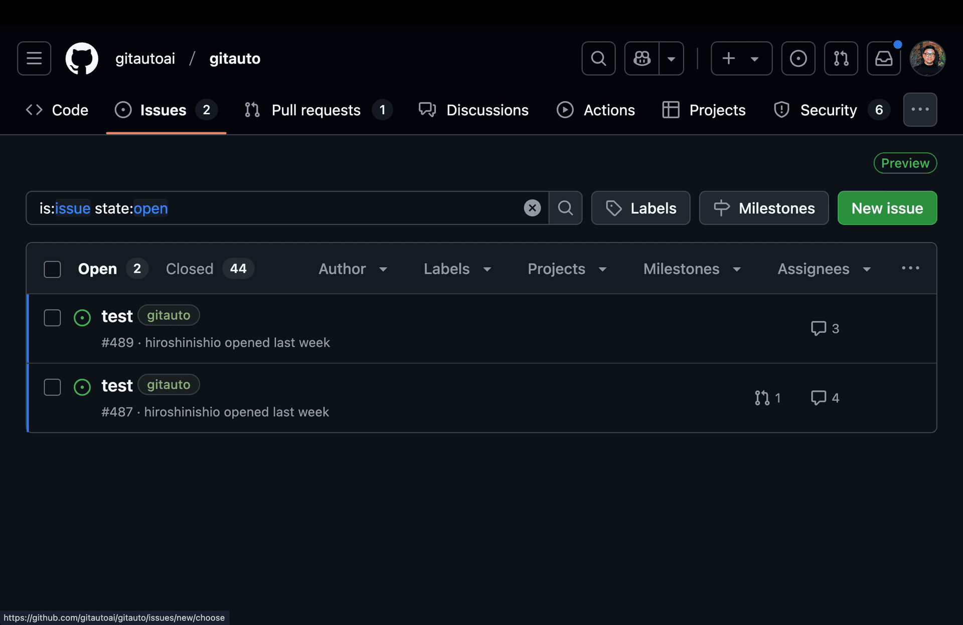 GitHub Issues list page