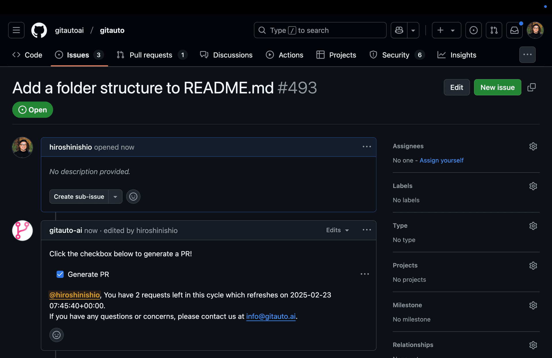 GitAuto's initial comment with a checkbox