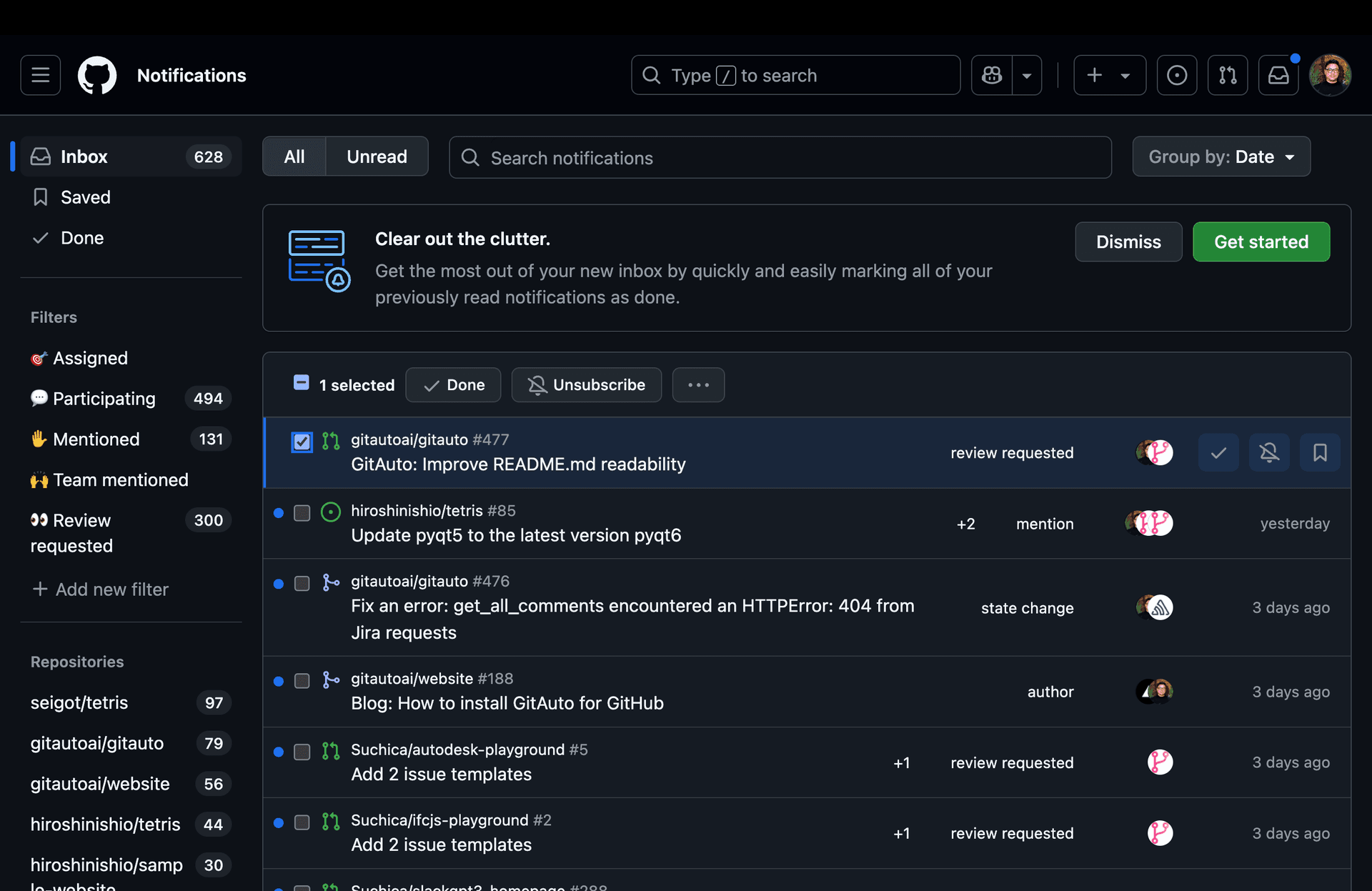 GitHub pull request page showing a new PR from GitAuto