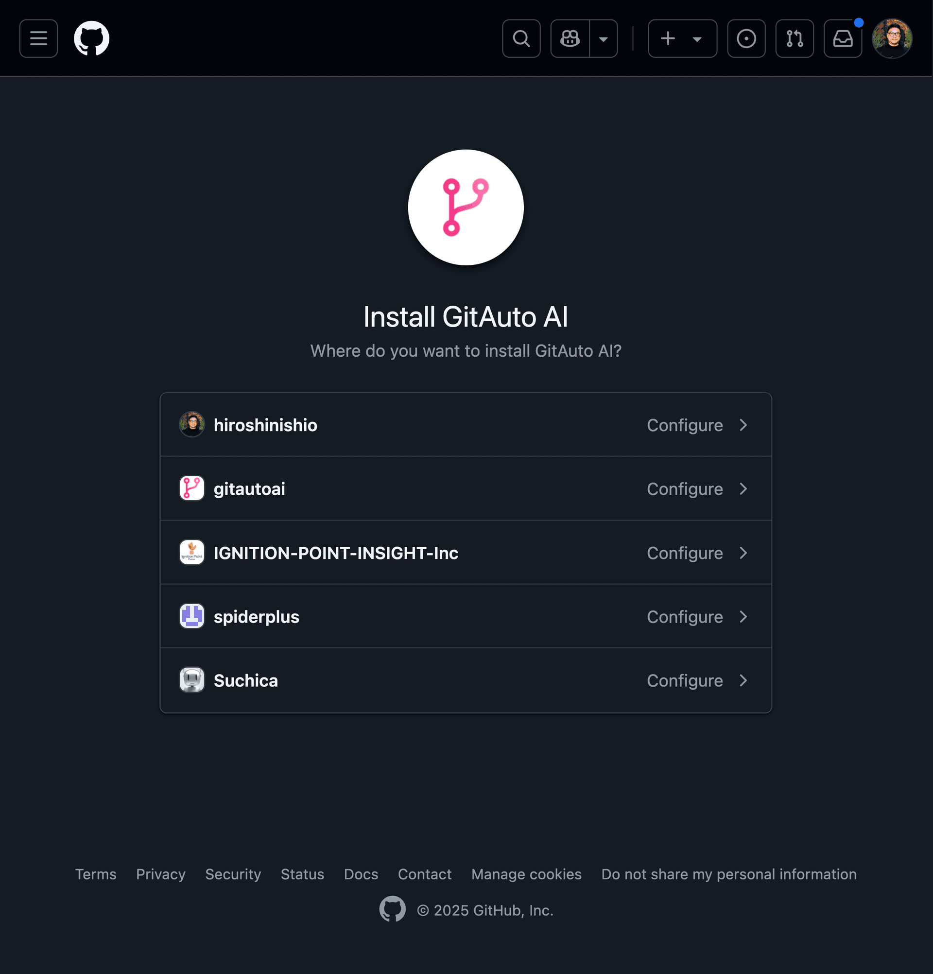 Screenshot of the GitHub App installation page showing repository selection options