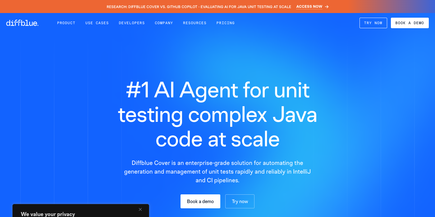 Diffblue Cover homepage hero section