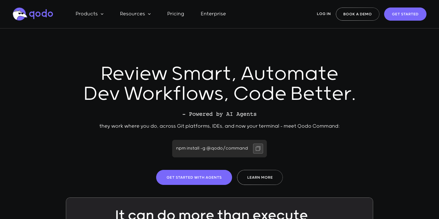 Qodo homepage hero section
