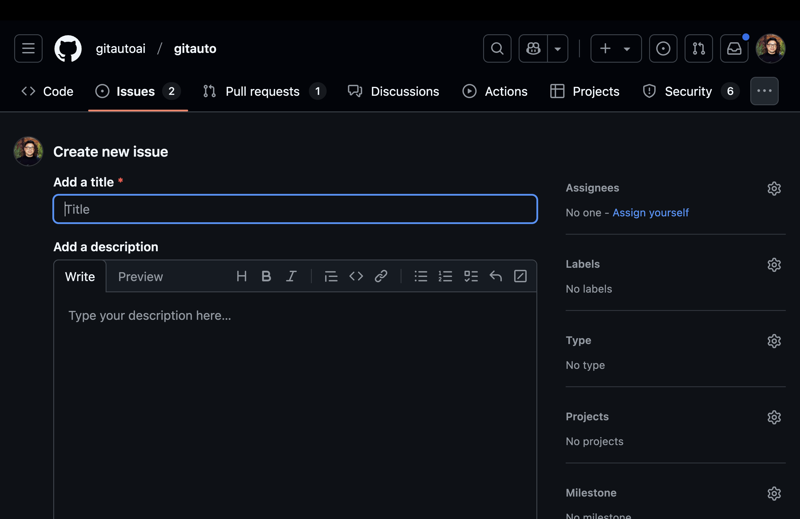 Issue creation form