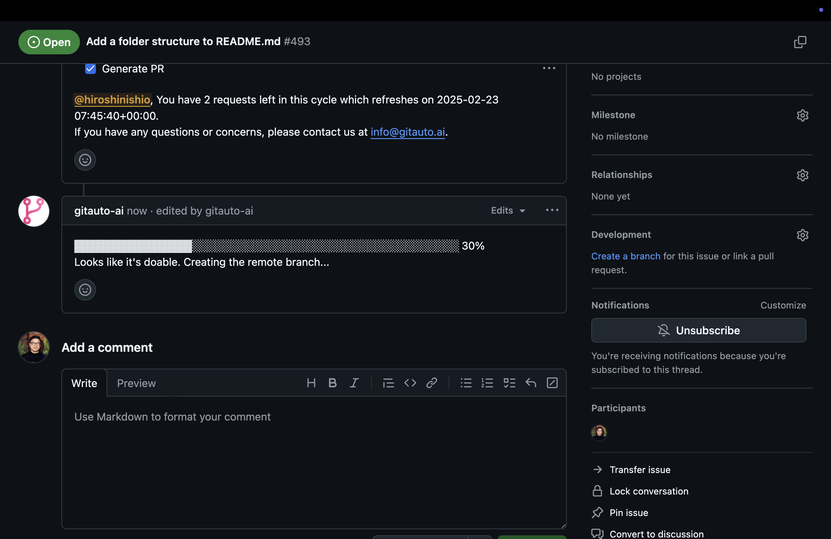 GitAuto creating a remote branch