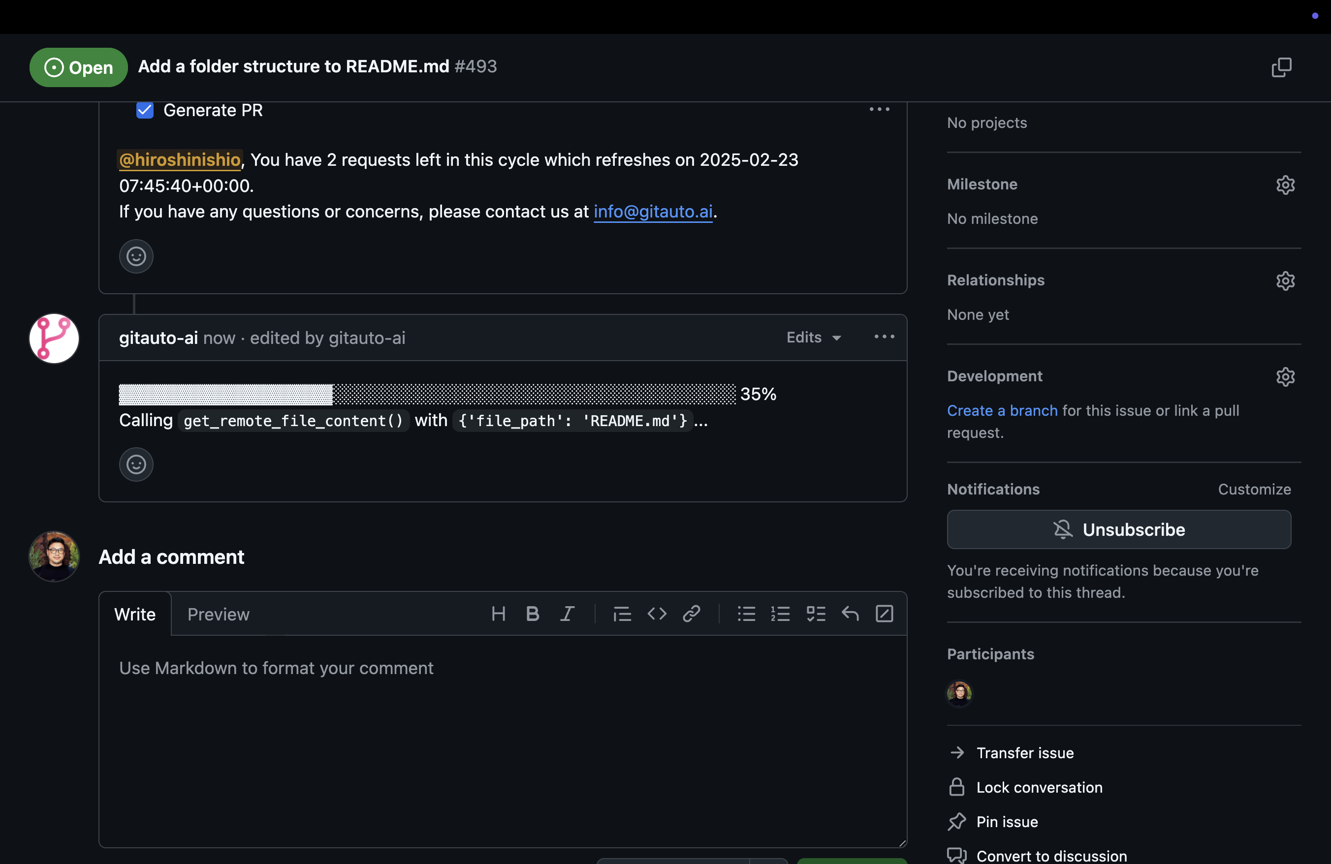 GitAuto opening and analyzing README.md