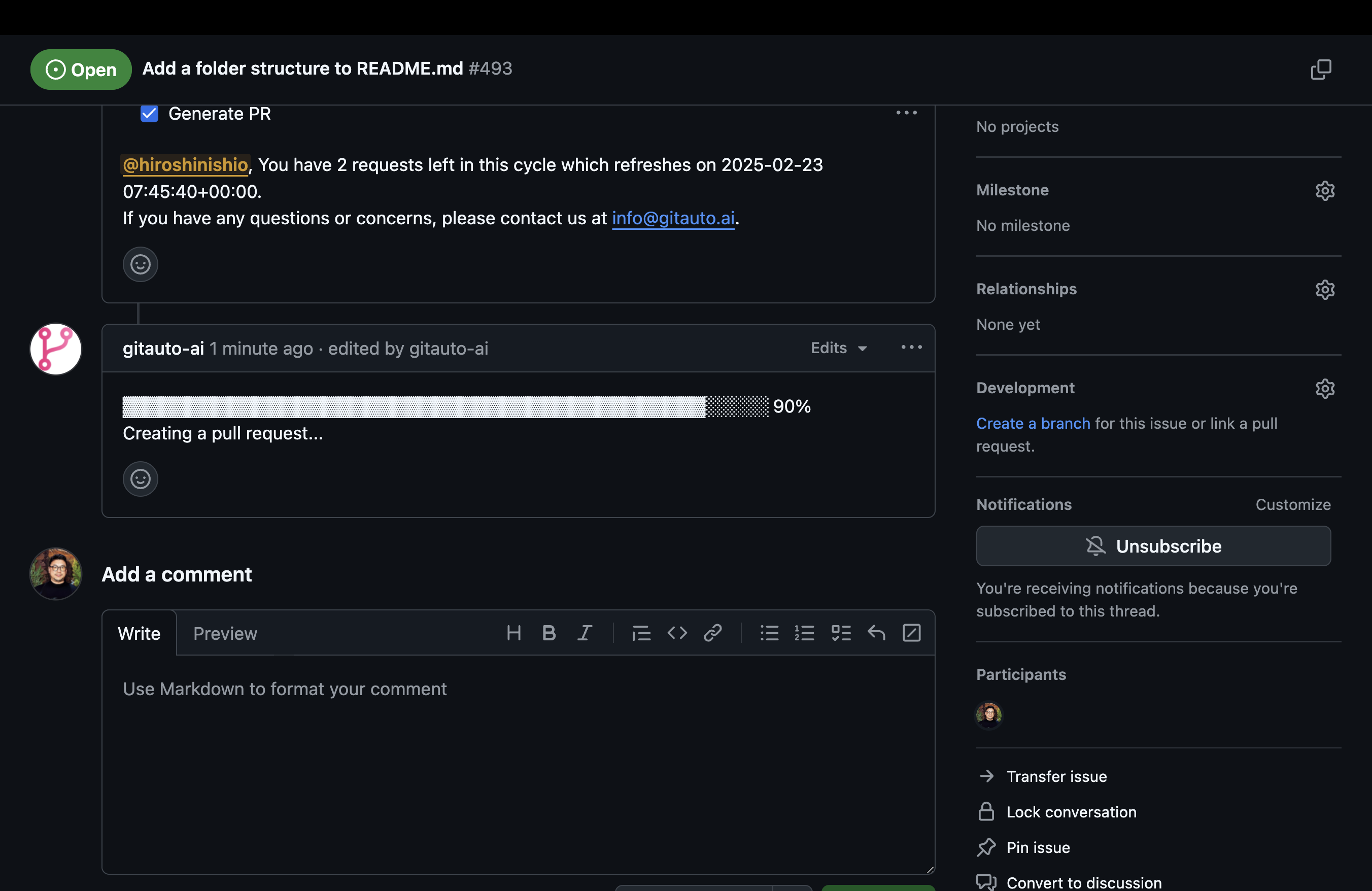 GitAuto creating the pull request