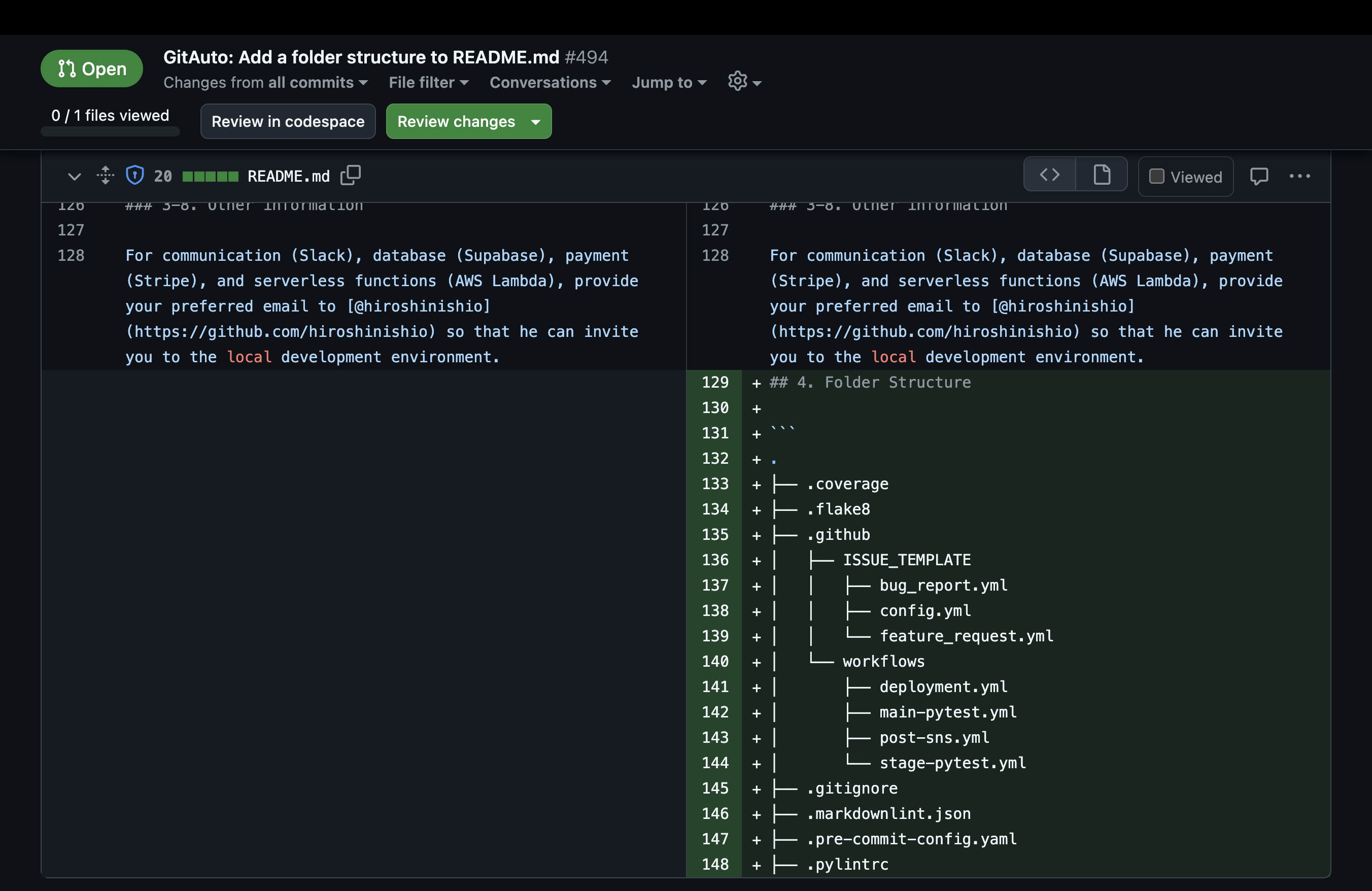 Pull request Files Changed tab showing code modifications