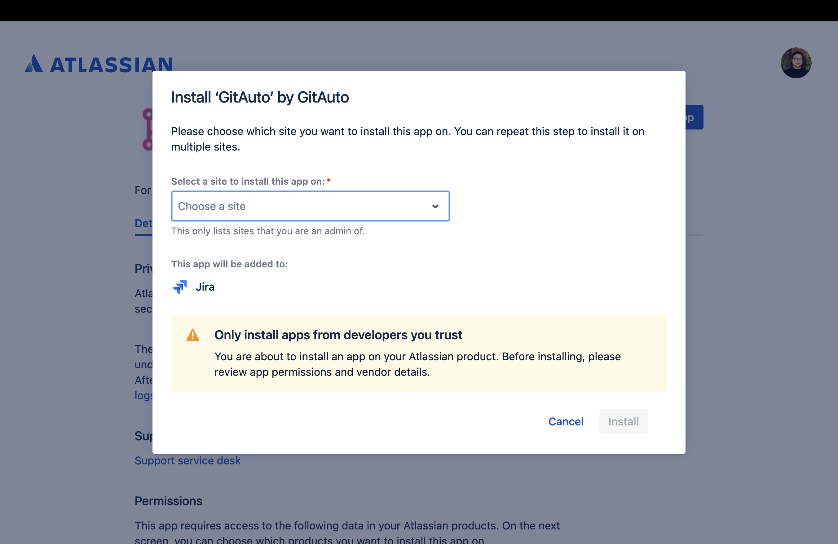 GitAuto for Jira get app popup