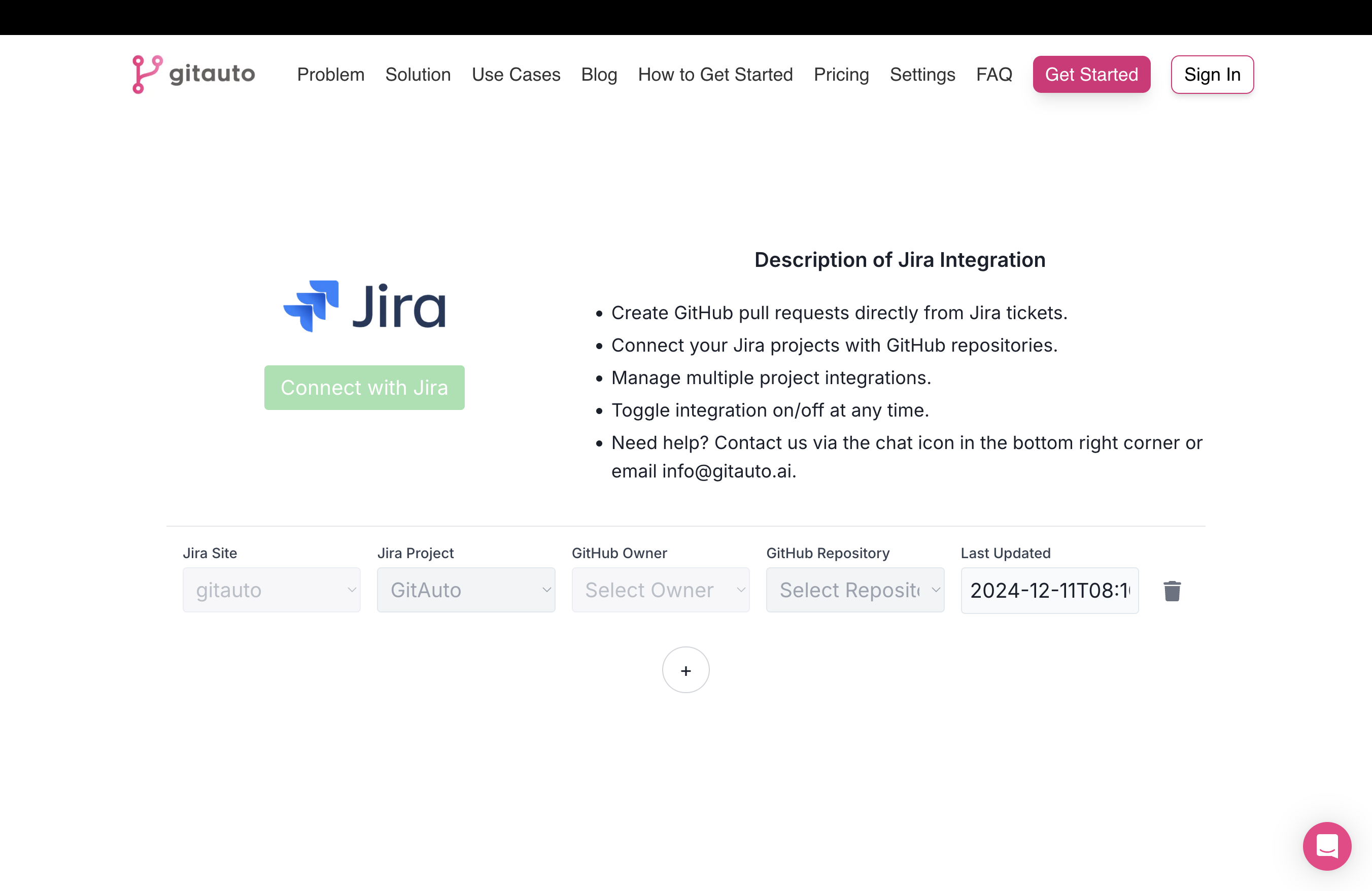 Jira integration settings page before sign in