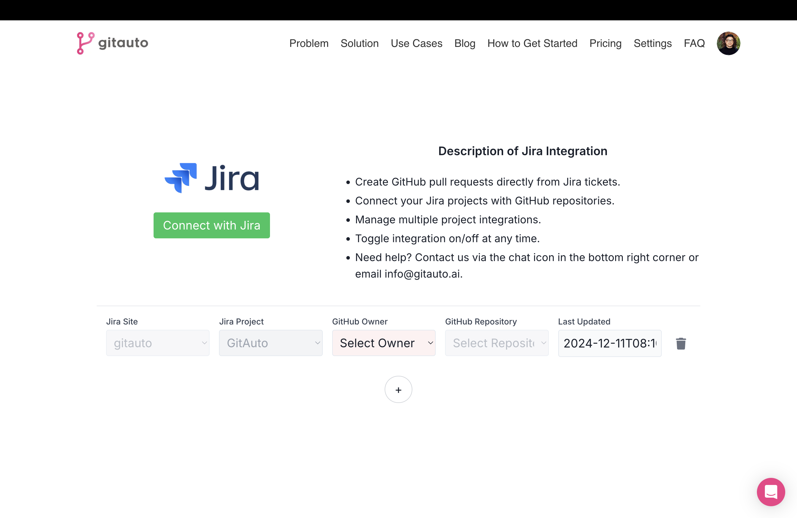 Jira integration settings page after sign in