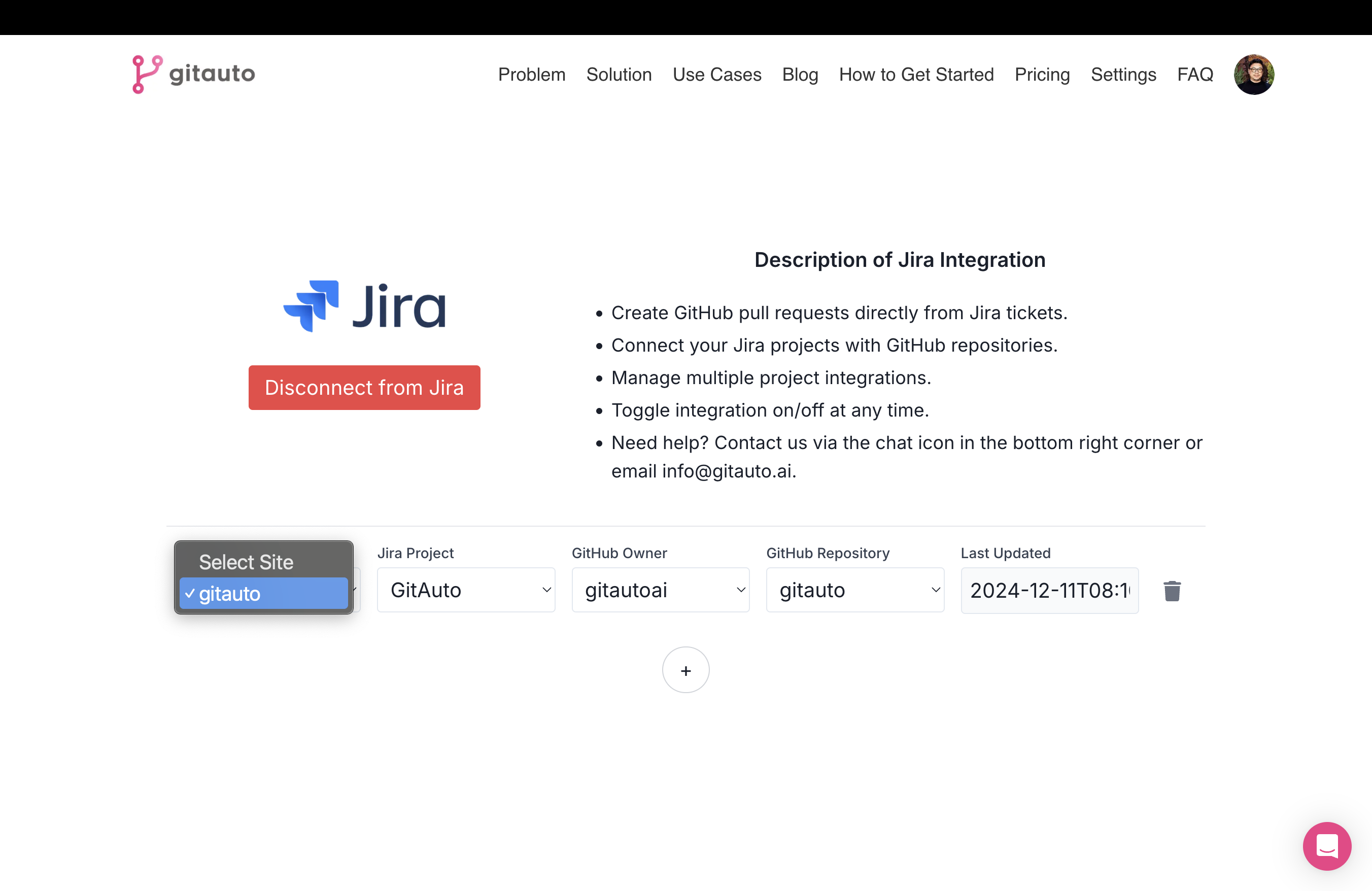 Select connected Jira site