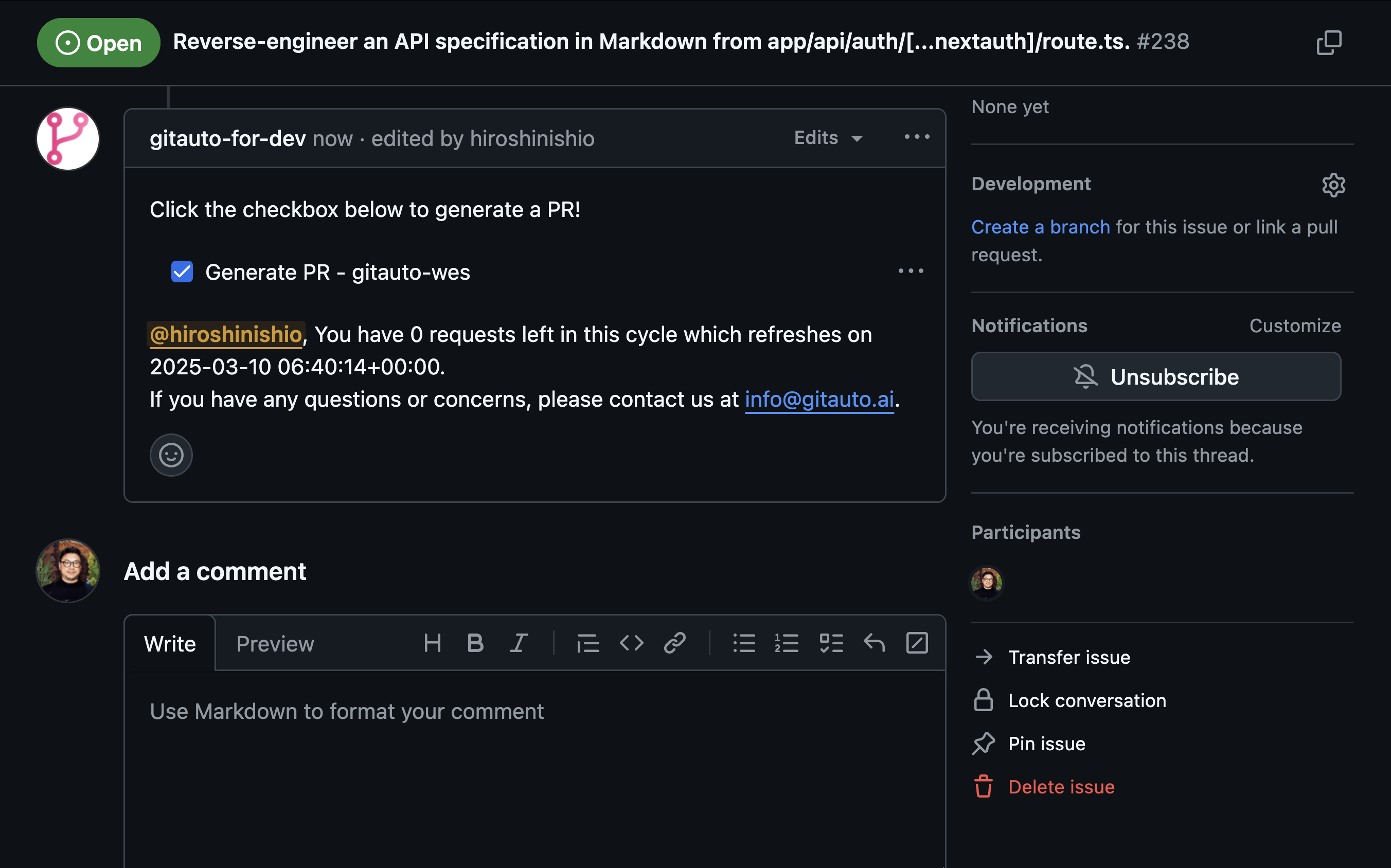 Checking the box to assign GitAuto