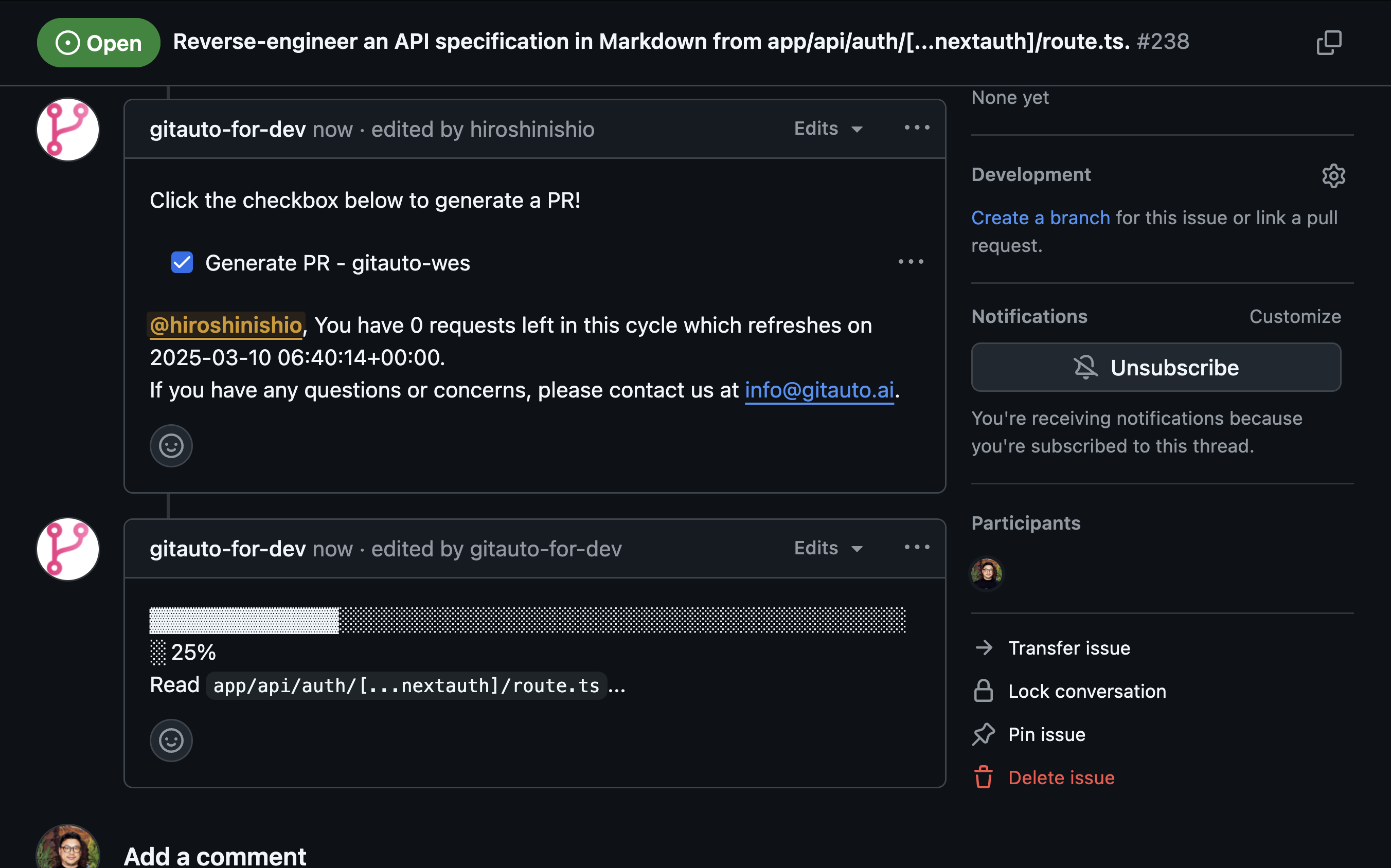 GitAuto starts scanning relevant files