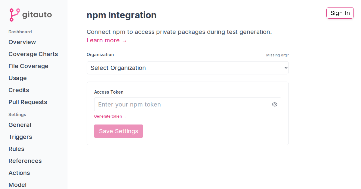 Configure npm Integration for GitAuto Automated Testing