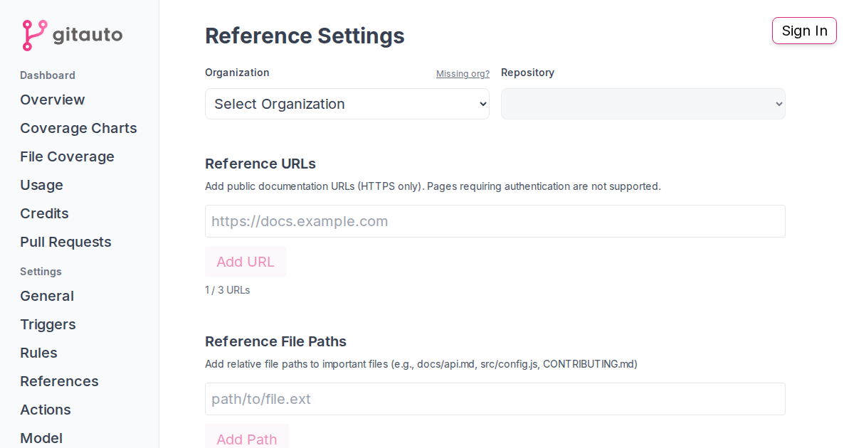 GitAuto References - Configure Doc URLs & File Paths
