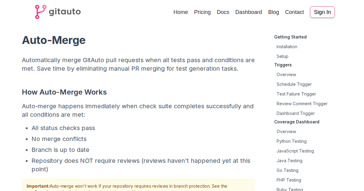 GitAuto Auto-Merge Configuration & Branch Protection