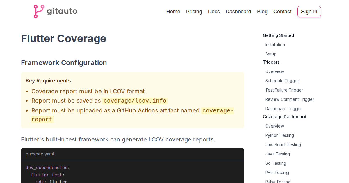 GitAuto Flutter Coverage Setup - Flutter Test Configuration