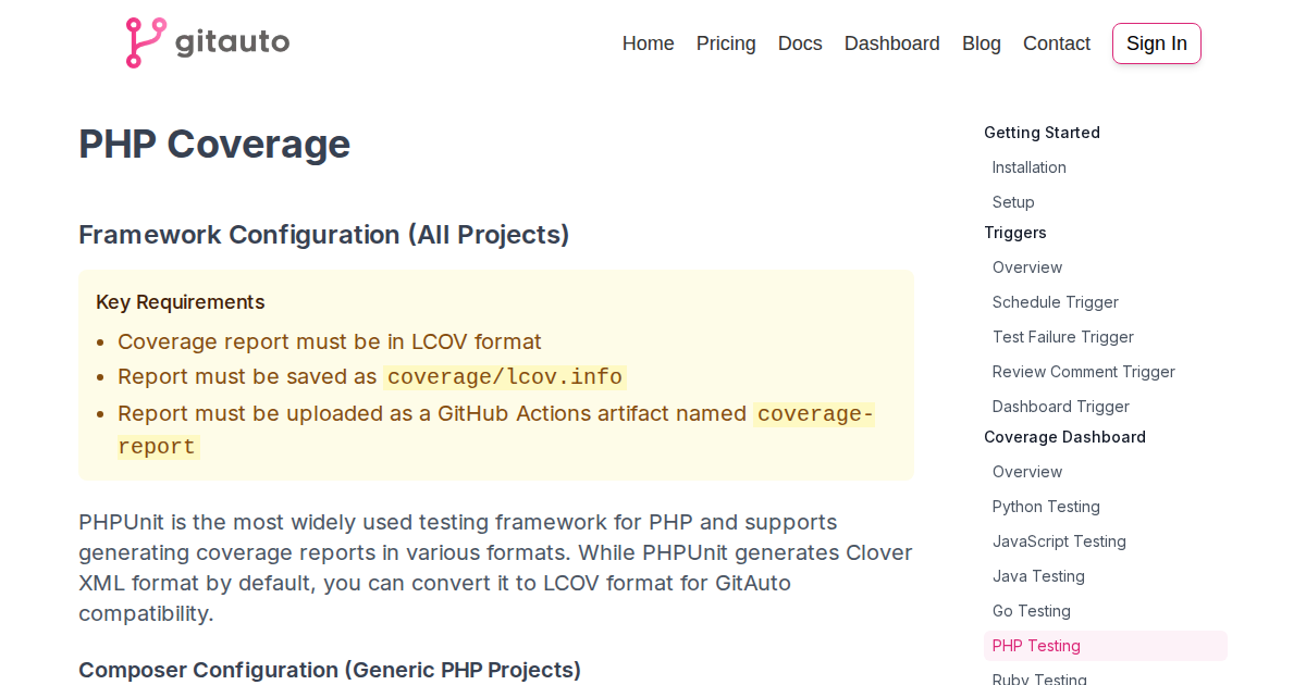 GitAuto PHP Coverage Setup - PHPUnit & Xdebug Guide