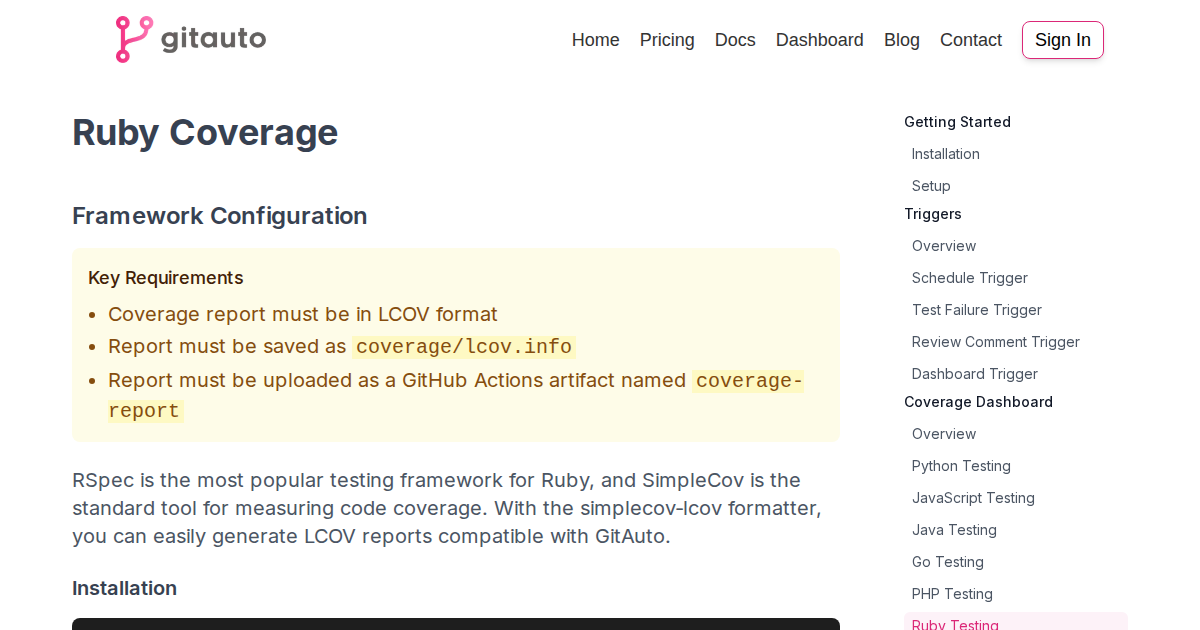 GitAuto Ruby Coverage Setup - RSpec & SimpleCov Guide