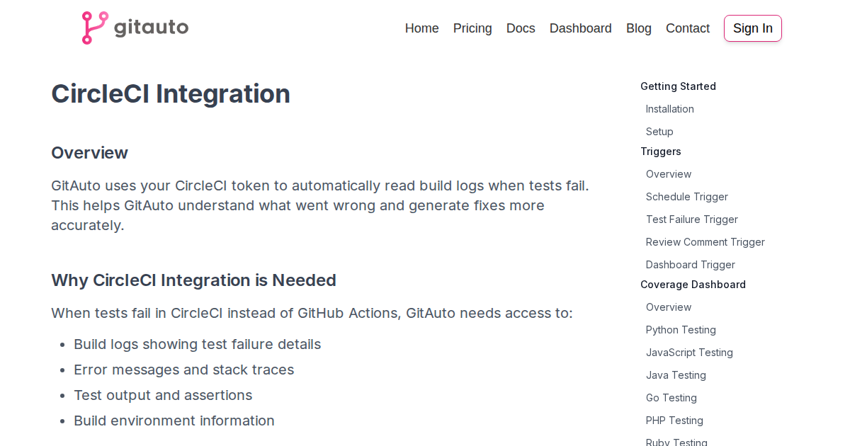 GitAuto CircleCI Integration - Build Log Access Guide