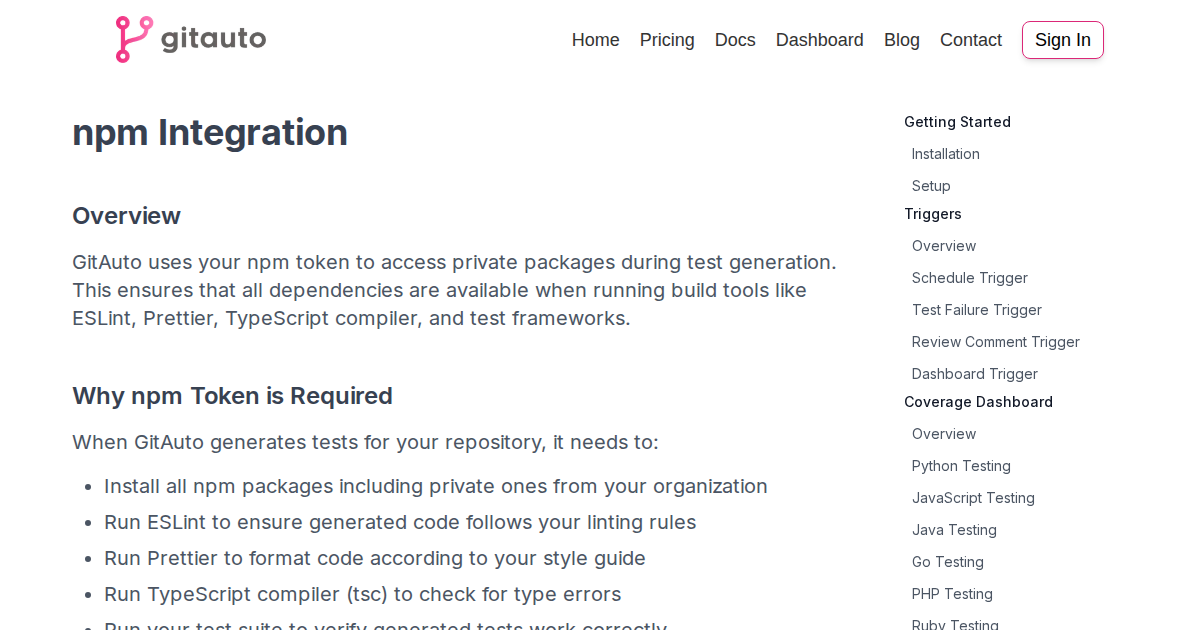 GitAuto npm Integration - Private Package Access Guide