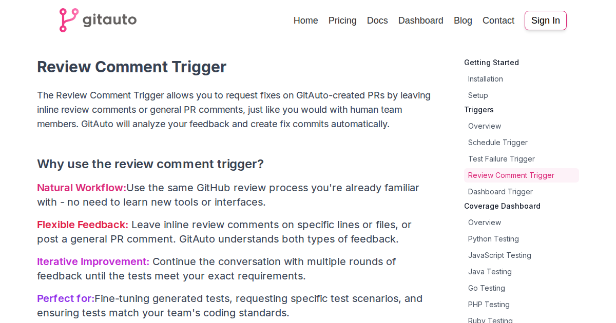 GitAuto Review Comment Trigger - Collaborate with AI