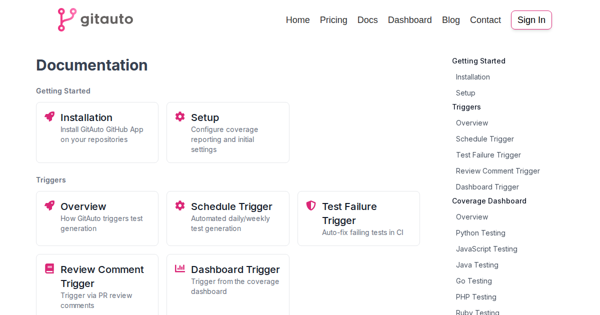 full git documentation: https: doc Images High... GitAuto Documentation - Setup, Triggers, Coverage & More
